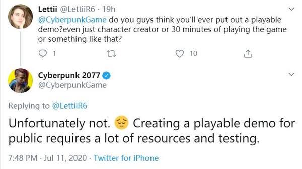 《赛博朋克2077》不会推出试玩版 没有更多时间制作