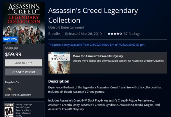 《刺客信条:传奇合集》上架PS/Xbox商城 包含6部作品
