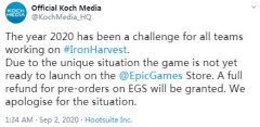 《钢铁收割（Iron Harvest）》于Epic的发行似