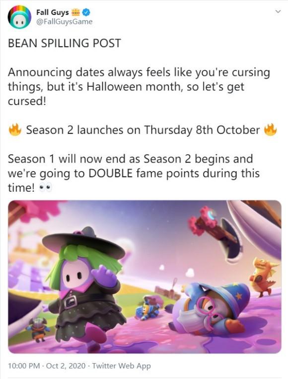 2020年休闲类人气游戏糖豆人，于10月8日上线第二赛季